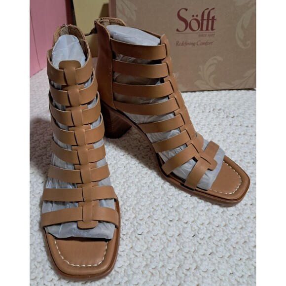 Sofft Womens Size 11 Stratford Tan Leather Caged Zip Heeled Shoes Sandals NEW - Picture 1 of 13